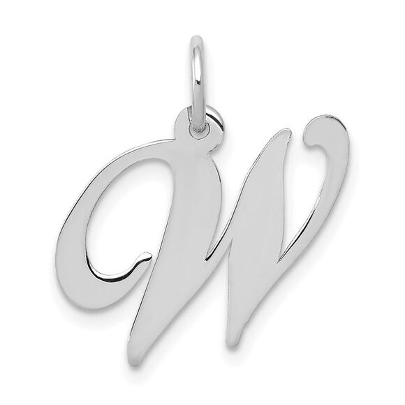 14k White Gold, Ella Collection Medium Fancy Script Initial W Pendant - Picture 1 of 5